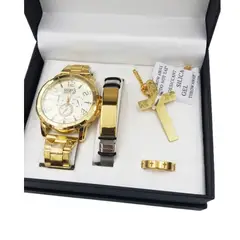 GENERICO - SET DE RELOJ PULSERA COLLAR Y CADENA KIT 4 EN 1 PARA HOMBRES REGALO PERFECTO
