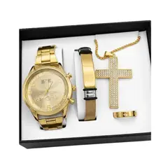 GENERICO - SET DE RELOJ PULSERA COLLAR Y CADENA KIT 4 EN 1 PARA HOMBRES REGALO PERFECTO