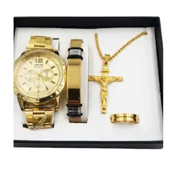 GENERICO - SET DE RELOJ PULSERA COLLAR Y CADENA KIT 4 EN 1 PARA HOMBRES REGALO PERFECTO