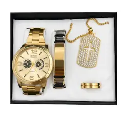GENERICO - SET DE RELOJ PULSERA COLLAR Y CADENA KIT 4 EN 1 PARA HOMBRES REGALO PERFECTO
