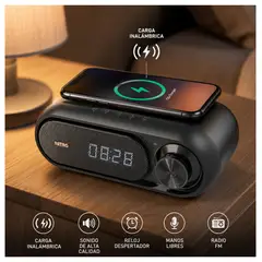 GENERICO - Reloj Despertador Parlante Radio bluetooth Carga Inalambrica Celulares