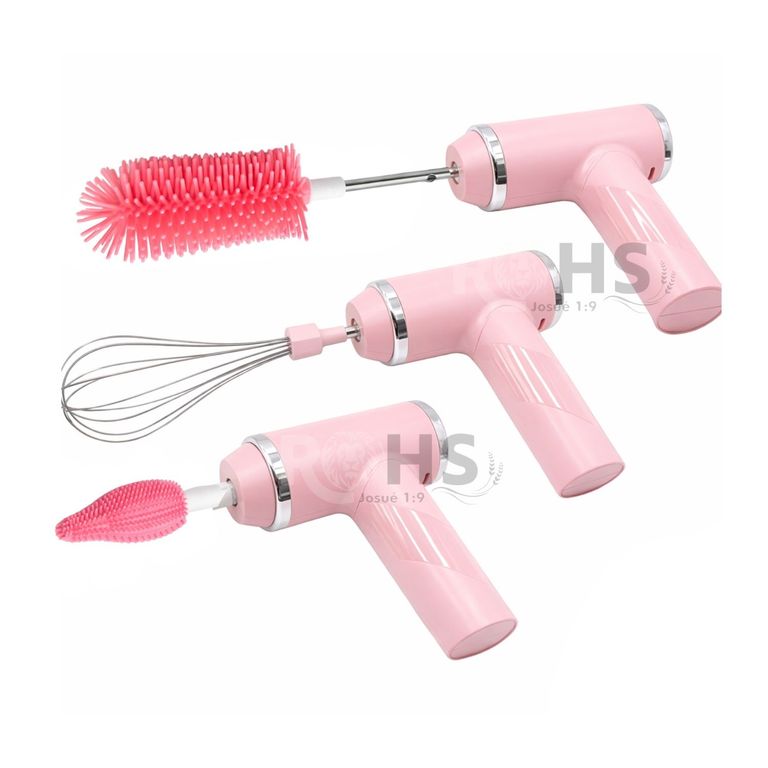 Limpiador Eléctrico Multifuncional Con Accesorios Y Batidor Para Limpieza Del Hogar Rosa