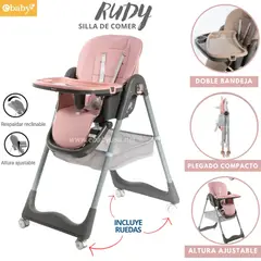EBABY - Silla de Comer Rudy con llanta Rosado