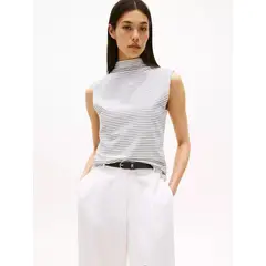 TOMMY HILFIGER - CAMISETA W SL MOCK NECK TANK - STRIPE TH