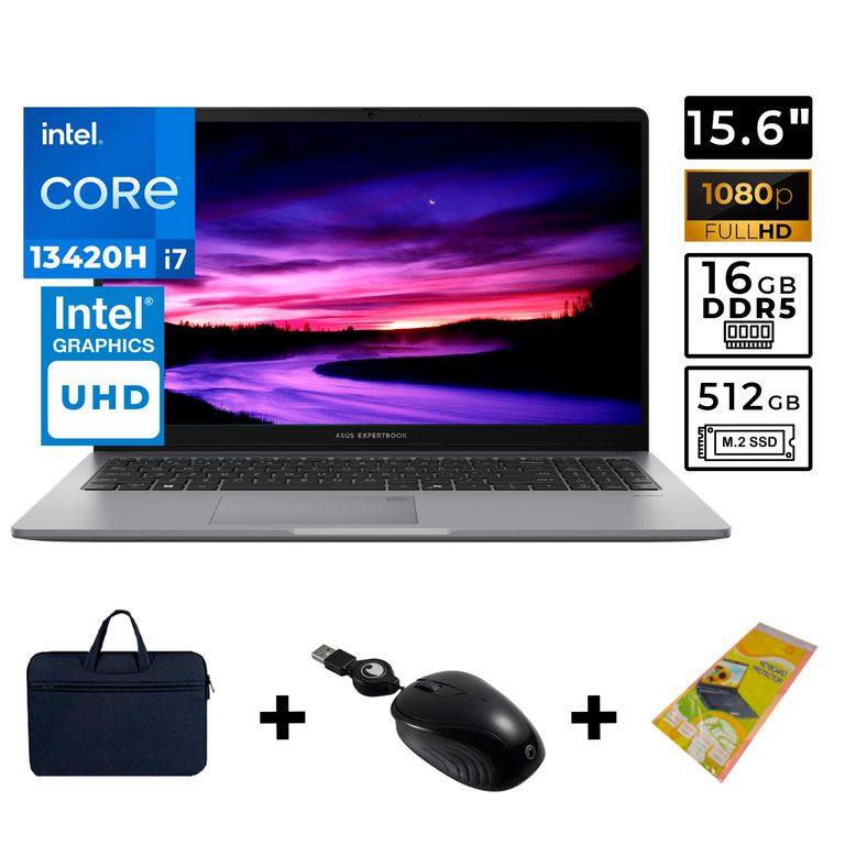 LAPTOP EXPERTBOOK P1, INTEL CORE I7 13620H, RAM 16GB DDR5, 512GB SSD, PANTALLA 15.6 FHD IPS,