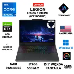 LENOVO - LAPTOP LEGION 5 15IRX10 CORE I7 14700HX 16GB RAM 512GB SSD 8GB RTX5060 15.1" WIN 11 AMERICANA