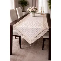 GENERICO - Camino de Mesa Elegante con Encaje 40x180 cm Diseño Fino en Poliéster
