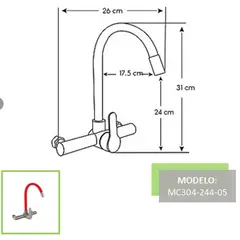 XM - MEZCLADORA DE COCINA PARED PICO FLEXIBLE ROJO MC304-244-05