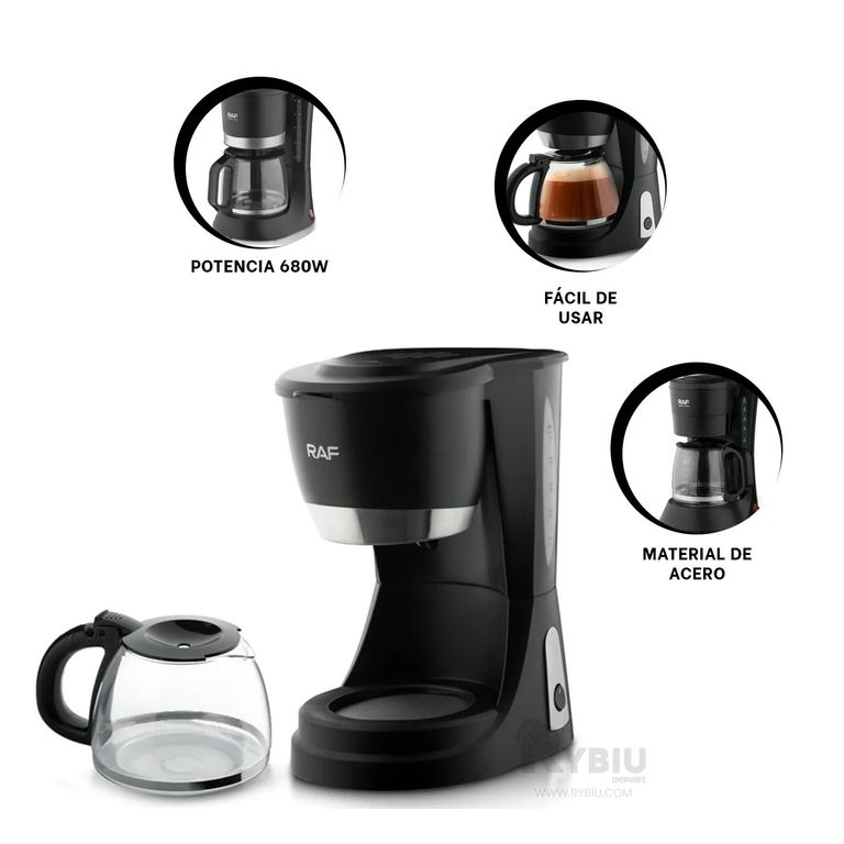 Cafetera de Acero 680W con Jarra de Vidrio Templado - 4 a 6 Tazas de Café Pasado