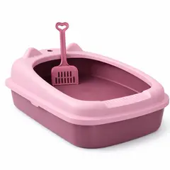 GENERICO - Arenero para Gato con Pala Diseño Orejitas Antiderrame Fácil Limpieza Resistente Rosado