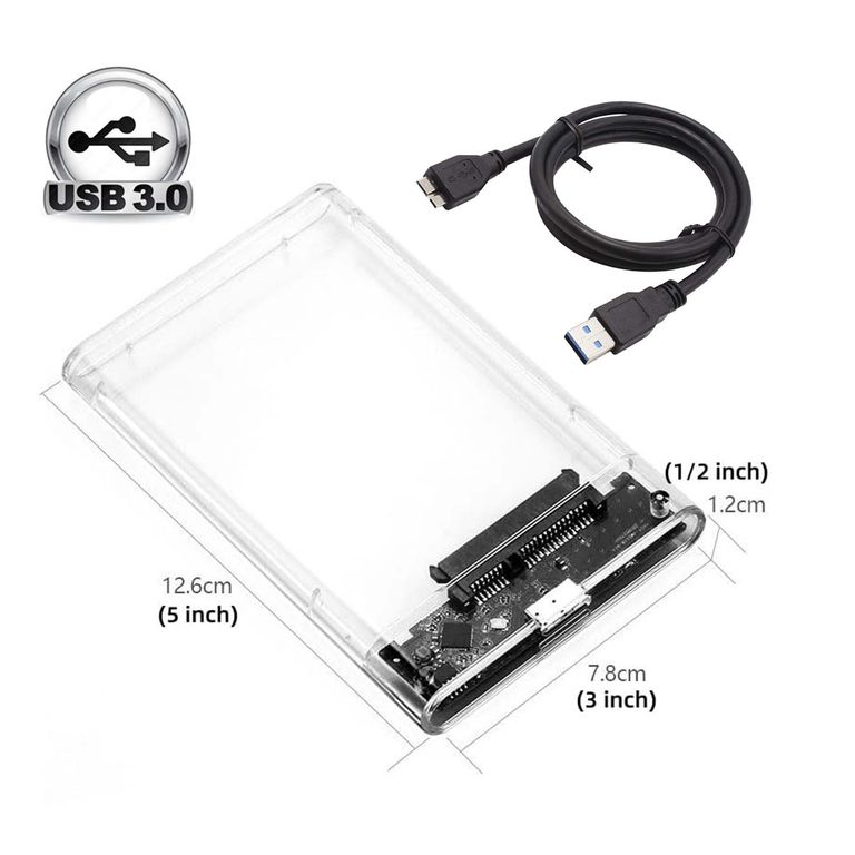 Case para Disco Duro de Laptop HDD o SSD 2.5 USB 3.0 Transparente