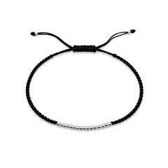 SANTORAL - Pulsera Bolitas Mini - Hilo Negro y Plata