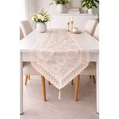 GENERICO - Camino de Mesa Elegante con Encaje 40x180 cm Diseño Fino en Poliéster