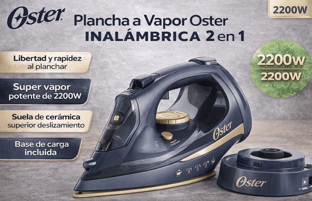 Plancha a Vapor Inalámbrica 2 en 1 GCSTCC5000 2200W Suela Cerámica Base de Carga