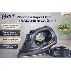 OSTER - Plancha a Vapor Inalámbrica 2 en 1 GCSTCC5000 2200W Suela Cerámica Base de Carga