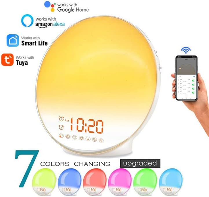 Luz de Despertador con Simulación de Amanecer WIFI, Alarmas Duales y Sonidos de la Naturaleza