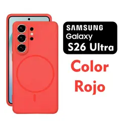 ASIA IMPORT - Case Silicone Magsafe Compatible para Samsung S26 Ultra Rojo con Marca