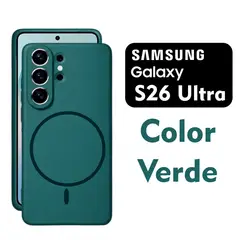 ASIA IMPORT - Case Silicone Magsafe Compatible para Samsung S26 Ultra Verde con Marca