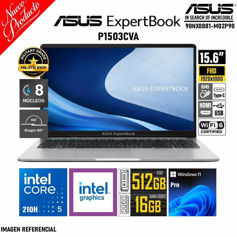 Laptop EXPERBOOK P1503CVA Pantalla 15.6 FHD Intel 5-210H RAM 16GB DDR5 Y SSD 512GB