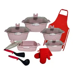 GENERICO - Set de Ollas Cuadradas SUPREMA Granito Antiadherente Rosado