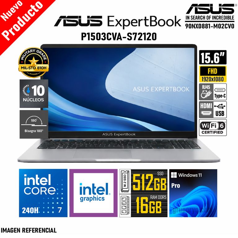 Laptop EXPERBOOK P1503CVA Pantalla 15.6 FHD Intel 7-240H RAM 16GB DDR5 Y SSD 512GB