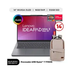 LENOVO - NOTEBOOK 14.0 WUXGA OLED RYZEN 7-7735HS 16GB 512GB WINDOWS 11 - LUNA GRIS + MOCHILA TEROS BEIGE