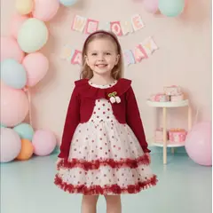GENERICO - VESTIDO PARA BEBE NIÑA PARA FIESTA -DISEÑO FLORAL ROJO