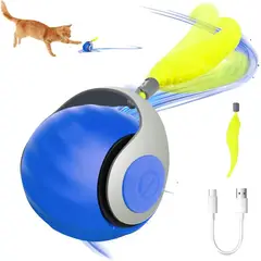 IMPORTADO MC - Juguete Interactivo para Gatos Pelota Inteligente con Cola Pet Gravity Azul
