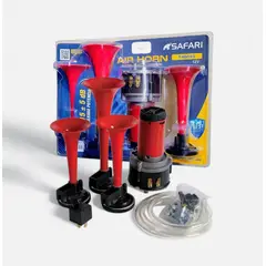 SAFARI - Claxon triple corneta musical doble tono rojo.