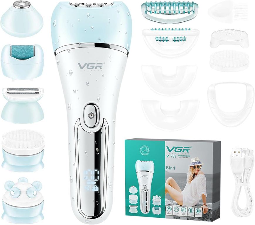 VGR 6en1 Recargable Depiladora para mujer, dispositivo impermeable IPX7 para uso húmedo y seco