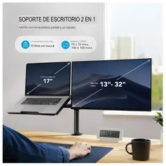 OEM - Brazo Doble para Monitor y Laptop - Soporte Ergonómico con Giro 360° y Altura Ajustable