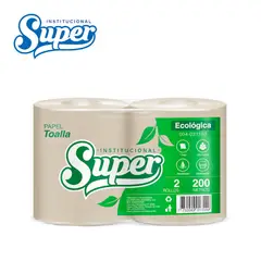 SUPER - Papel toalla una hoja 200 metros 2 rollos ECOLÓGICO