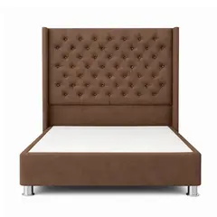 GENERICO - Cama Tapizada Confort Capitoné Cromo Marrón 1.5 Plz