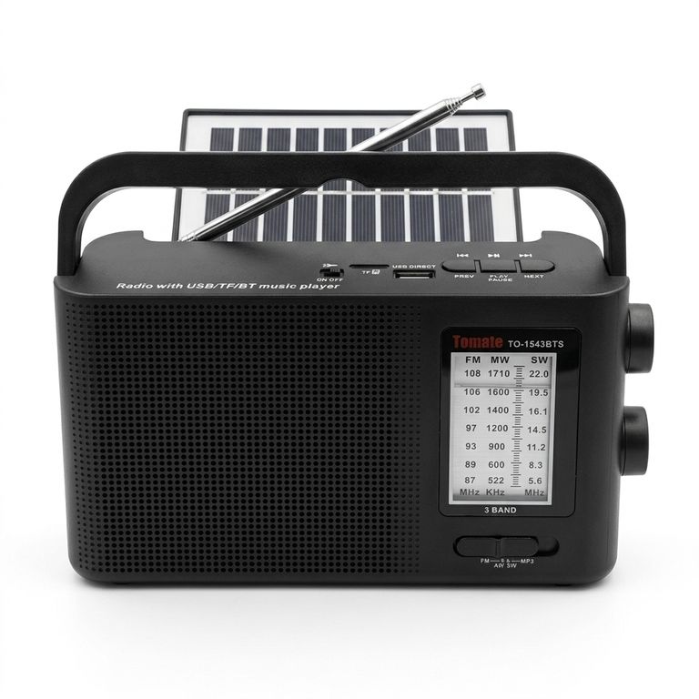 Radio Portátil con Panel Solar Multibanda FM AM SW, Bluetooth y Linterna