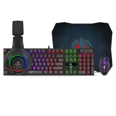 ENKORE - Kit Gamer Bravio 4 en1: Teclado + Auricular + Mouse + Pad Mouse