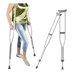 OEM - Muletas de Aluminio para Recuperación Quirúrgica - Par Ajustable con Regatones de Goma