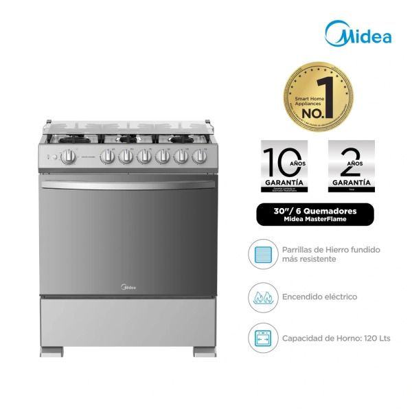 Cocinas a Gas 30" 6 Hornillas MasterCook Plus Silver MGS30TL6G-PE