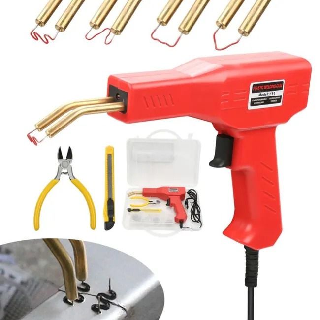 Pistola Reparadora de Parachoques y Plásticos con 4 Tipos de Grapas - Uso Automotriz