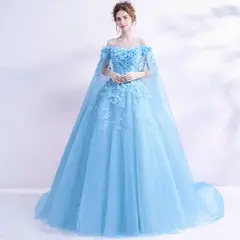 ARELYS - Vestido Mujer Princesa Quinceañera Celeste Talla S