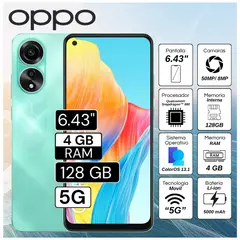 OPPO - Celular A78 5G 6.4" Pulg. 4GB RAM 128GB ColorOS 13.1 - Verde