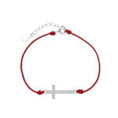 SANTORAL - Pulsera Cruz Brillos - Hilo Rojo y Plata