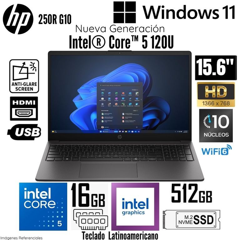 Laptop 250R G10 Intel Core 5 120U 16GB RAM 512GB SSD 15.6" HD - C78DYAT