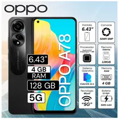 OPPO - Celular A78 5G 6.4" Pulg. 4GB RAM 128GB ColorOS 13.1 - Negro