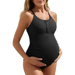 PUREPOWER - Traje de baño de maternidad de una pieza con parte delantera cruzada para embarazo-XL