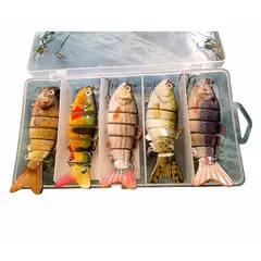 GENERICO - 5 señuelos multiseccionados, 17 g, 10 cm mas 50 gusanos rojos