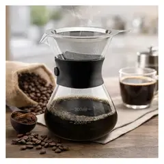 TRAMONTINA - Cafetera Gota a Gota Tipo Chemex con Colador de Acero Inoxidable -