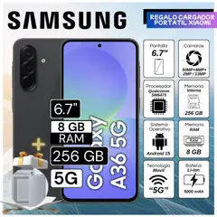SAMSUNG - Celular Galaxy A36 5G 6.7" Pulg. 8GB RAM 256GB Android 15 - Negro