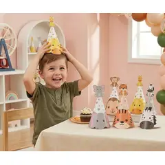 GENERICO - Gorro De Cumpleaños Infantil Temática Selva Safari X 12 Und