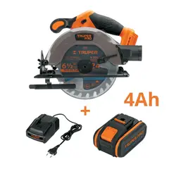 Truper - Sierra circular 6-1 / 2" pulg 20V + batería 4 Ah y cargador