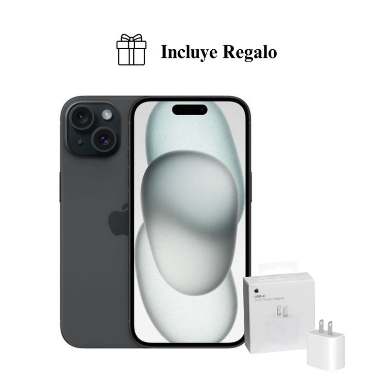 IPhone 15 128GB ( Chip Fisico ) 5G - Negro + Cubo de 20W